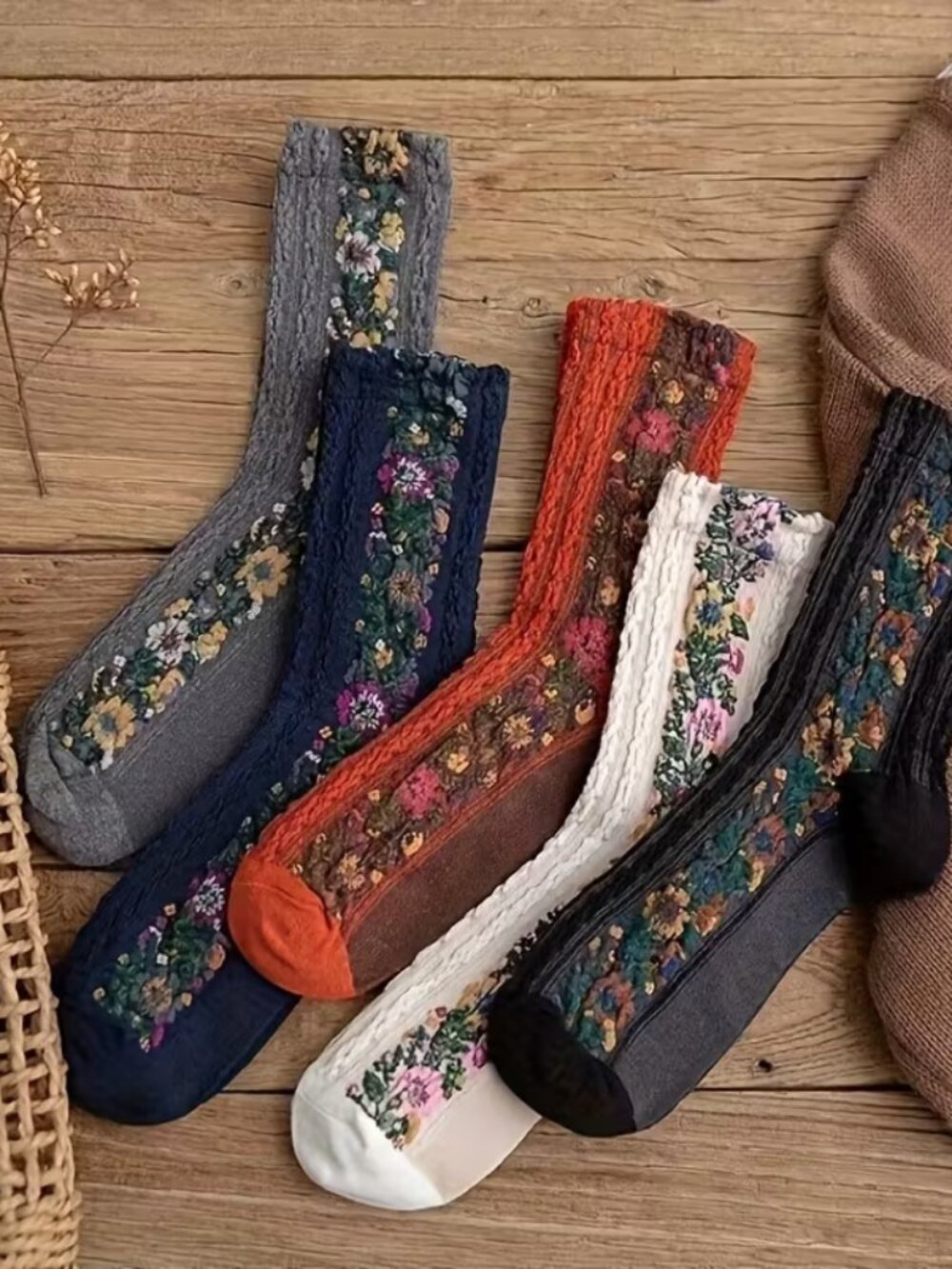 FALL SOCKS - SET OF 5 - EMBROIDERED
